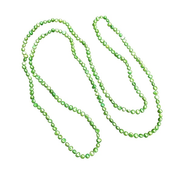 60" Dyed Freshwater Pearl Necklace – Bright Green 6-7mm Baroque Pearls – Long La - Picture 1 of 1